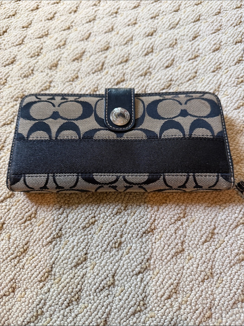 Coach Black and Khaki Signature Accordion Wallet